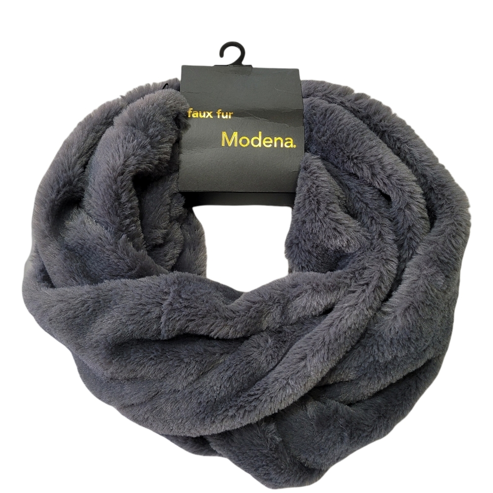 Modena Faux Fur Loop Scarf Gray NWT